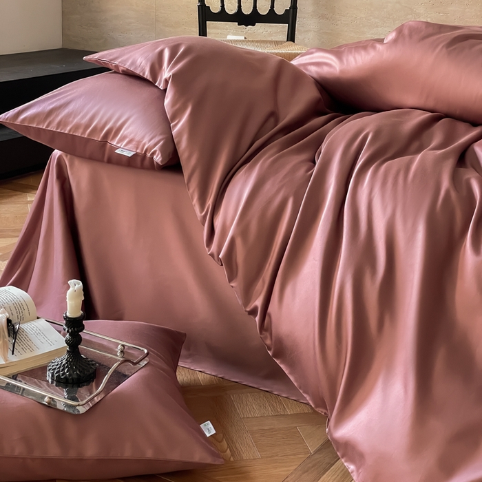 91家纺网 家纺一手货源 找家纺 禾时 2026新款兰精天丝棉纯色双拼四件套 覆盆子