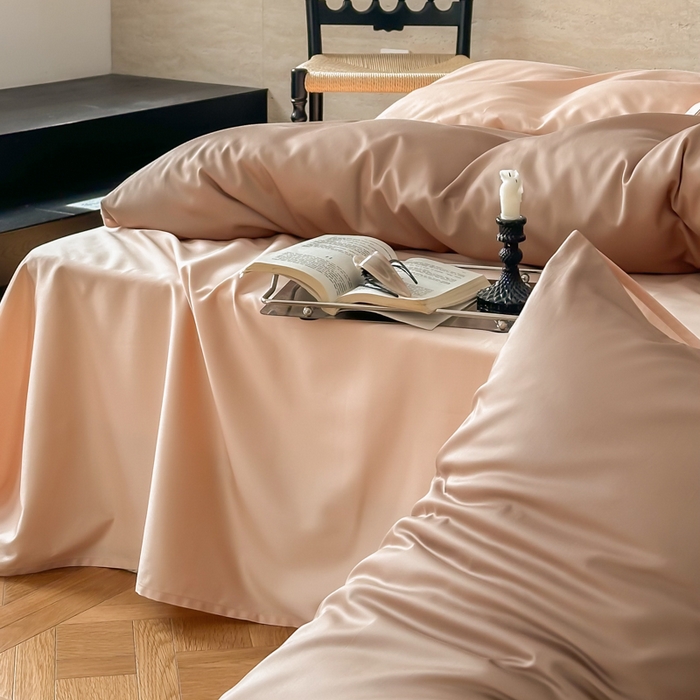 91家纺网 家纺一手货源 找家纺 禾时 2026新款兰精天丝棉纯色双拼四件套 茶棕