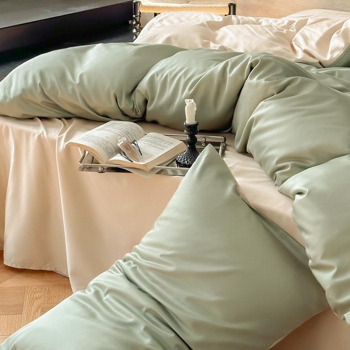 91家纺网 家纺一手货源 找家纺 禾时 2026新款兰精天丝棉纯色双拼四件套 兰苕