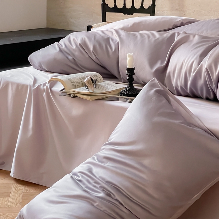 91家纺网 家纺一手货源 找家纺 禾时 2026新款兰精天丝棉纯色双拼四件套 紫萱