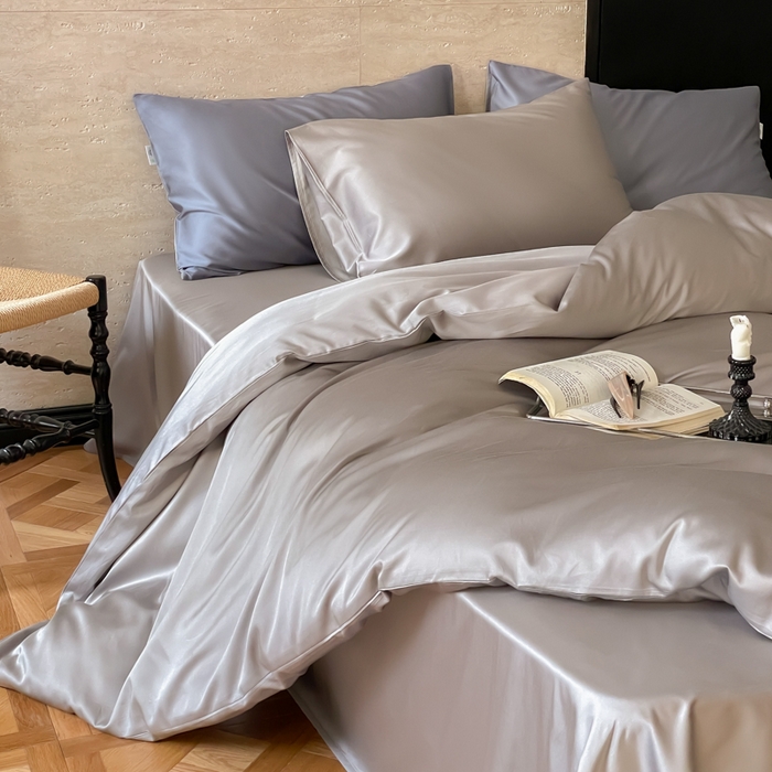 禾时 2026新款兰精天丝棉纯色双拼四件套 典雅灰