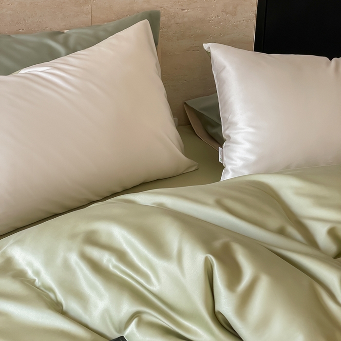 91家纺网 家纺一手货源 找家纺 禾时 2026新款兰精天丝棉纯色双拼四件套 乳白