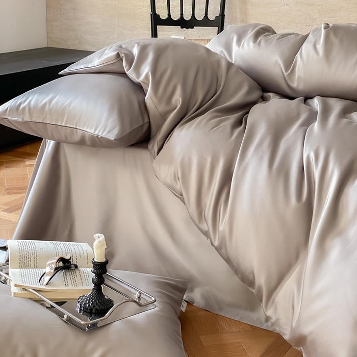 91家纺网 家纺一手货源 找家纺 禾时 2026新款兰精天丝棉纯色双拼四件套 典雅灰