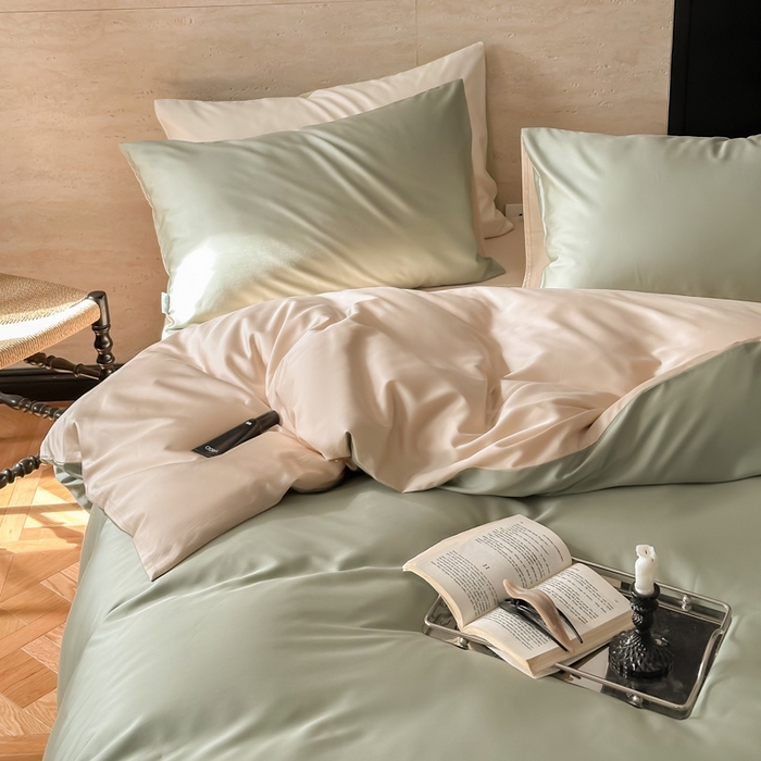 91家纺网 家纺一手货源 找家纺 禾时 2026新款兰精天丝棉纯色双拼四件套 兰苕