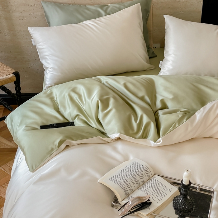 91家纺网 家纺一手货源 找家纺 禾时 2026新款兰精天丝棉纯色双拼四件套 乳白