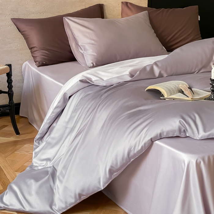 禾时 2026新款兰精天丝棉纯色双拼四件套 紫萱