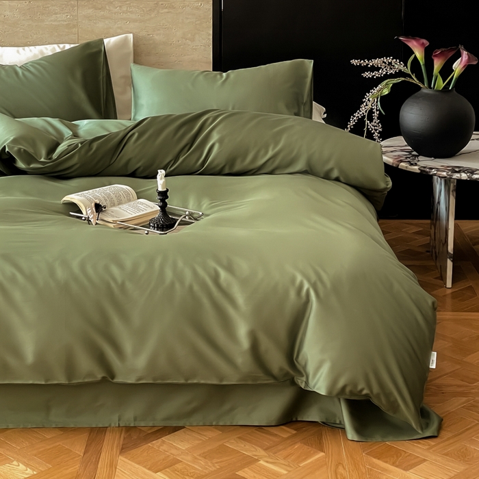 91家纺网 家纺一手货源 找家纺 禾时 2026新款兰精天丝棉纯色双拼四件套 松石绿