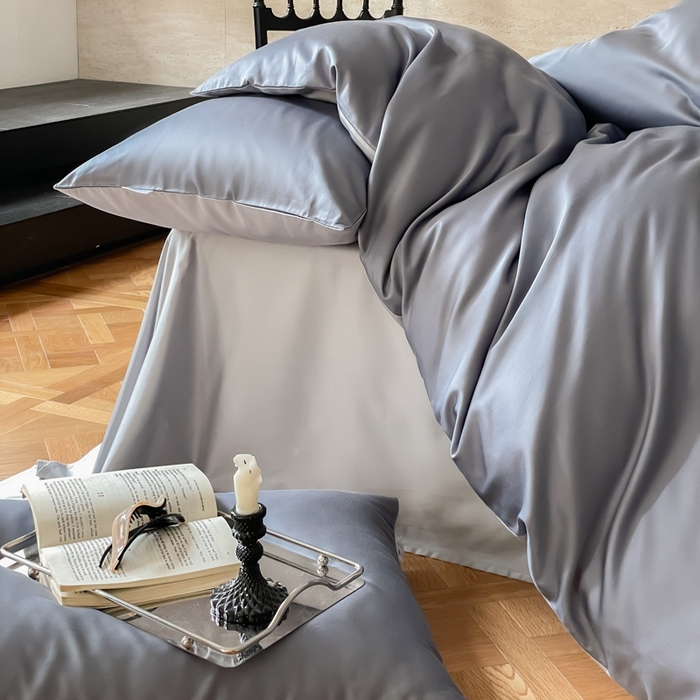 91家纺网 家纺一手货源 找家纺 禾时 2026新款兰精天丝棉纯色双拼四件套 菘蓝