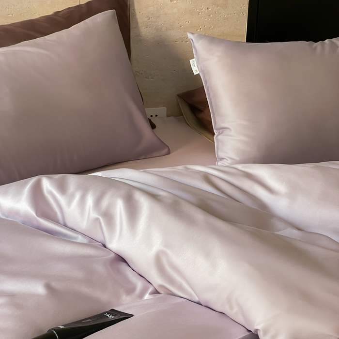91家纺网 家纺一手货源 找家纺 禾时 2026新款兰精天丝棉纯色双拼四件套 紫萱