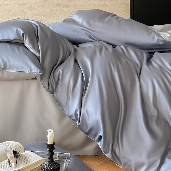 91家纺网 家纺一手货源 找家纺 禾时 2026新款兰精天丝棉纯色双拼四件套 菘蓝