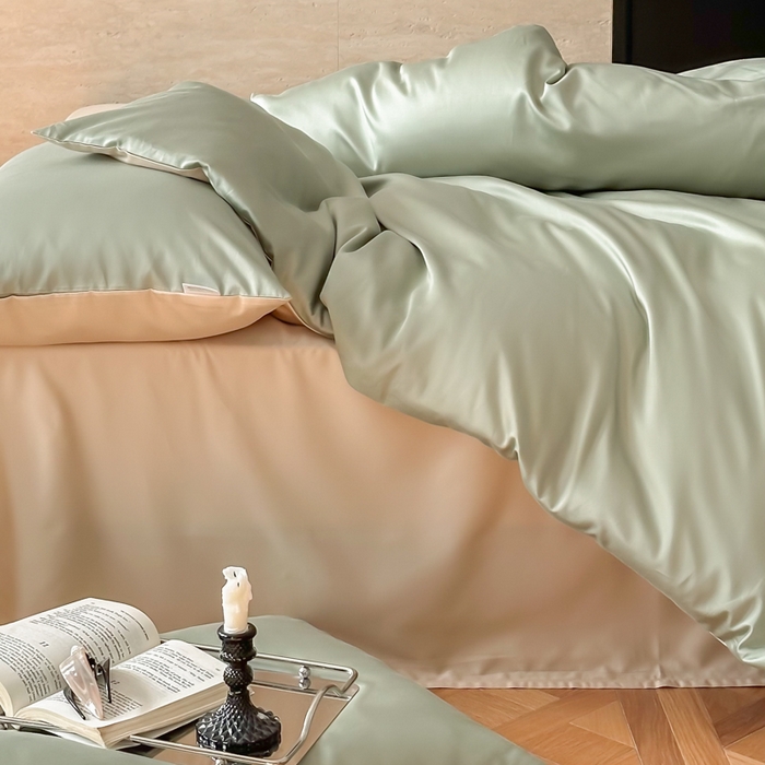 91家纺网 家纺一手货源 找家纺 禾时 2026新款兰精天丝棉纯色双拼四件套 兰苕