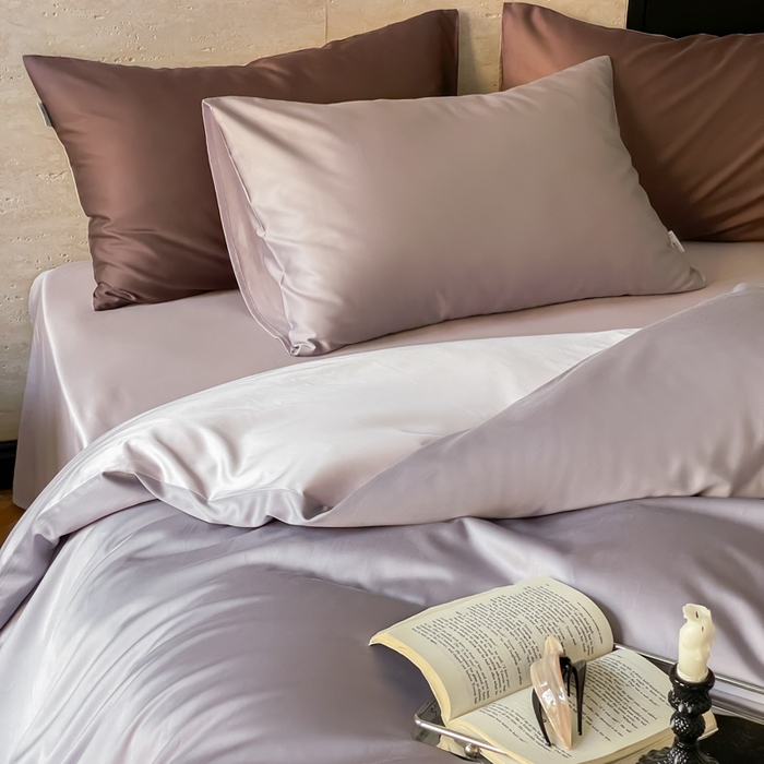 91家纺网 家纺一手货源 找家纺 禾时 2026新款兰精天丝棉纯色双拼四件套 紫萱