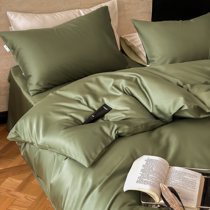 91家纺网 家纺一手货源 找家纺 禾时 2026新款兰精天丝棉纯色双拼四件套 松石绿