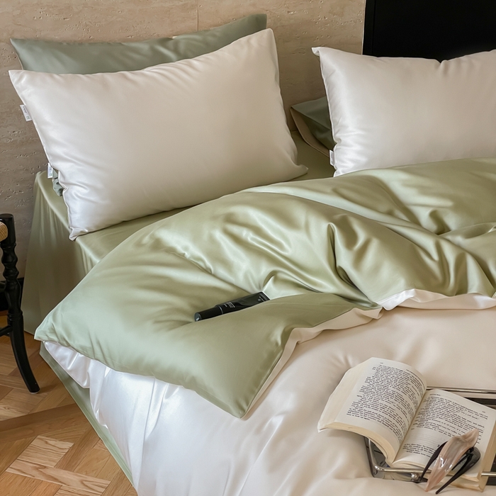 91家纺网 家纺一手货源 找家纺 禾时 2026新款兰精天丝棉纯色双拼四件套 乳白