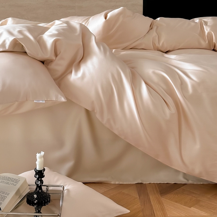 91家纺网 家纺一手货源 找家纺 禾时 2026新款兰精天丝棉纯色双拼四件套 可可