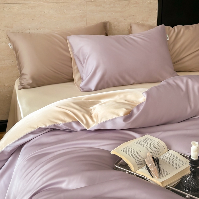 91家纺网 家纺一手货源 找家纺 禾时 2026新款兰精天丝棉纯色双拼四件套 紫缇