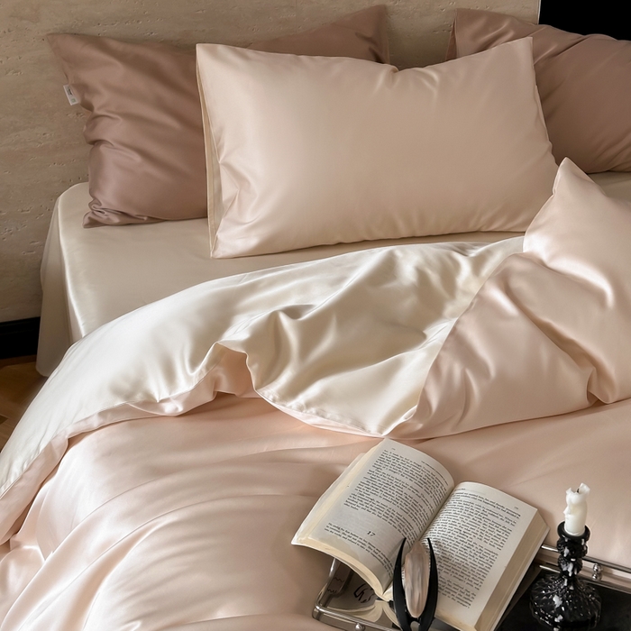 91家纺网 家纺一手货源 找家纺 禾时 2026新款兰精天丝棉纯色双拼四件套 可可