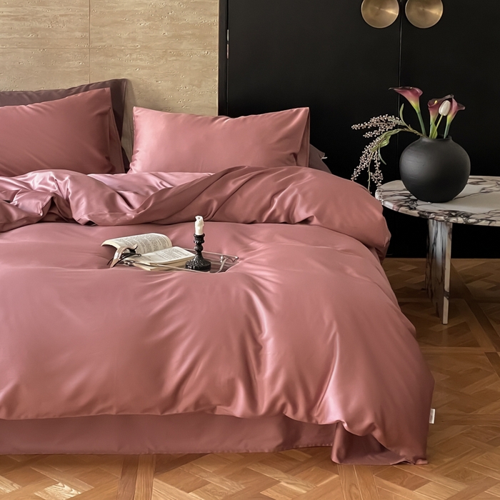 91家纺网 家纺一手货源 找家纺 禾时 2026新款兰精天丝棉纯色双拼四件套 覆盆子