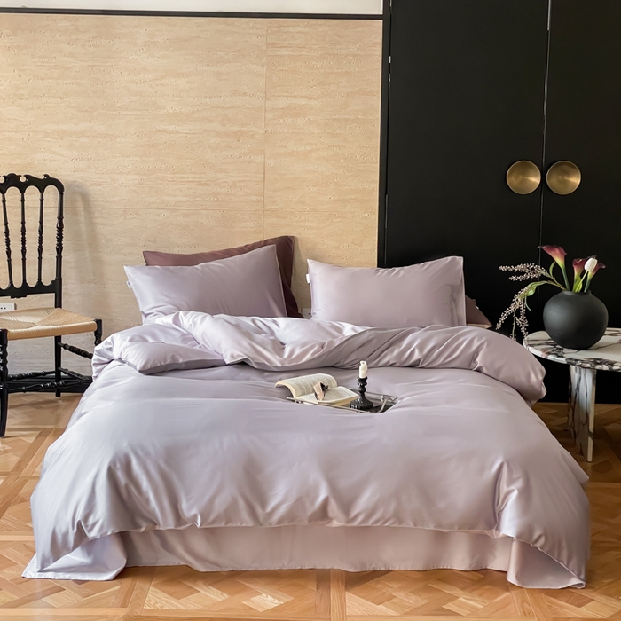 91家纺网 家纺一手货源 找家纺 禾时 2026新款兰精天丝棉纯色双拼四件套 紫萱