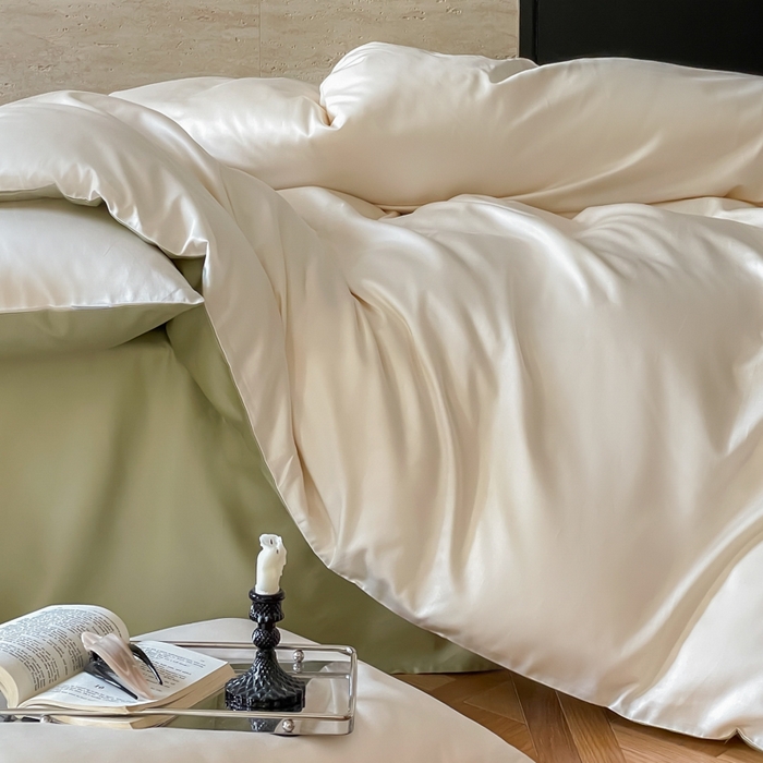 91家纺网 家纺一手货源 找家纺 禾时 2026新款兰精天丝棉纯色双拼四件套 乳白