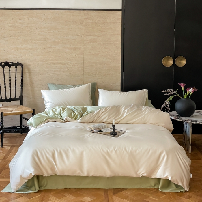 91家纺网 家纺一手货源 找家纺 禾时 2026新款兰精天丝棉纯色双拼四件套 乳白