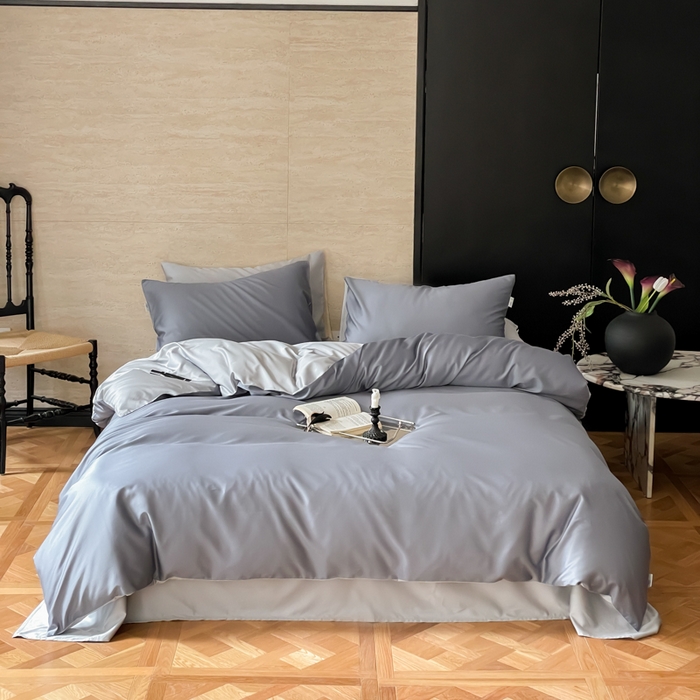 91家纺网 家纺一手货源 找家纺 禾时 2026新款兰精天丝棉纯色双拼四件套 菘蓝