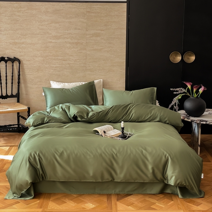 91家纺网 家纺一手货源 找家纺 禾时 2026新款兰精天丝棉纯色双拼四件套 松石绿