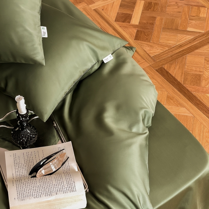 91家纺网 家纺一手货源 找家纺 禾时 2026新款兰精天丝棉纯色双拼四件套 松石绿