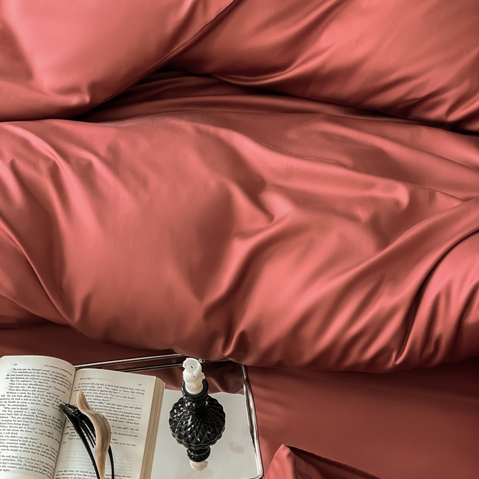 91家纺网 家纺一手货源 找家纺 禾时 2026新款兰精天丝棉纯色双拼四件套 朱砂红