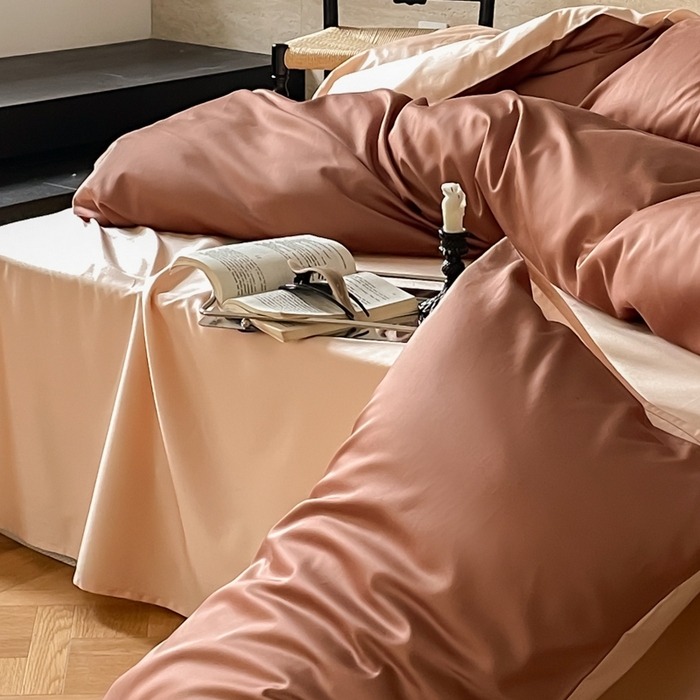 91家纺网 家纺一手货源 找家纺 禾时 2026新款兰精天丝棉纯色双拼四件套 古铜