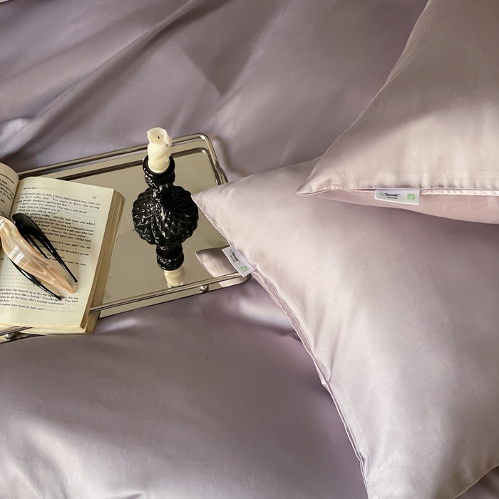 91家纺网 家纺一手货源 找家纺 禾时 2026新款兰精天丝棉纯色双拼四件套 紫萱