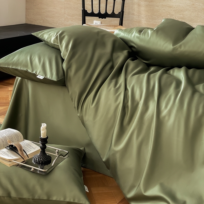 91家纺网 家纺一手货源 找家纺 禾时 2026新款兰精天丝棉纯色双拼四件套 松石绿