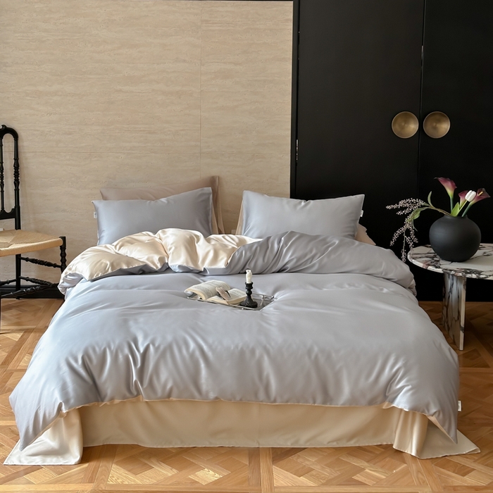 91家纺网 家纺一手货源 找家纺 禾时 2026新款兰精天丝棉纯色双拼四件套 岩岭