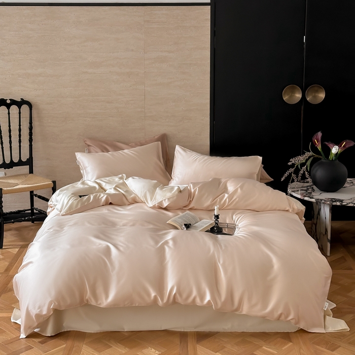 91家纺网 家纺一手货源 找家纺 禾时 2026新款兰精天丝棉纯色双拼四件套 可可