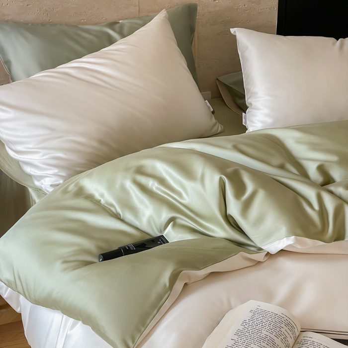 91家纺网 家纺一手货源 找家纺 禾时 2026新款兰精天丝棉纯色双拼四件套 乳白