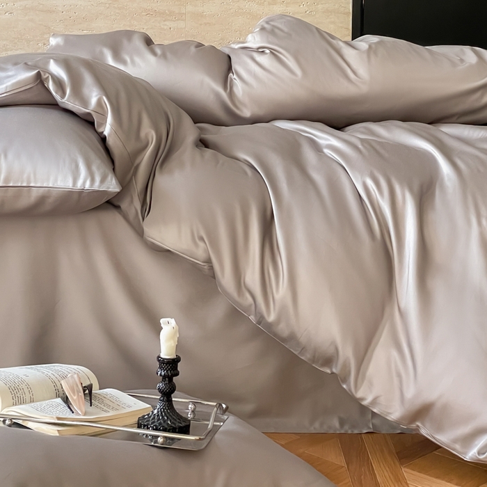 91家纺网 家纺一手货源 找家纺 禾时 2026新款兰精天丝棉纯色双拼四件套 典雅灰