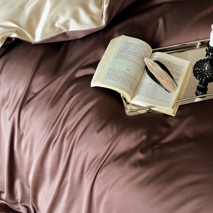 91家纺网 家纺一手货源 找家纺 禾时 2026新款兰精天丝棉纯色双拼四件套 摩卡