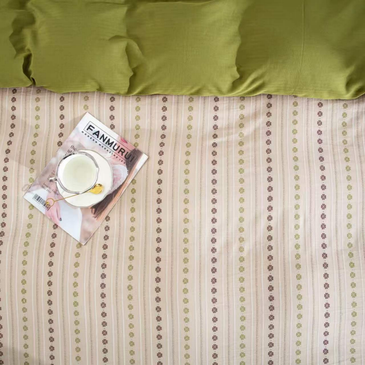 91家纺网 家纺一手货源 找家纺 仰望棉麻双层纱供应链 2026新款全棉纯棉色织提花飞边款四件套-绿漪泛舟 绿漪枫舟-飞边款