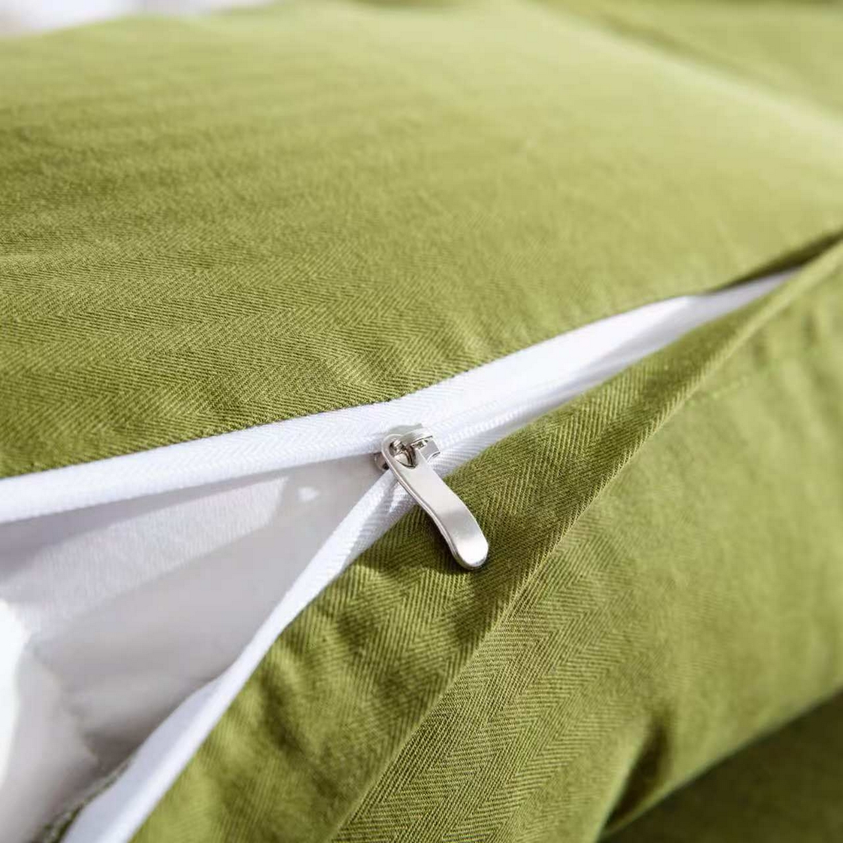 91家纺网 家纺一手货源 找家纺 仰望棉麻双层纱供应链 2026新款全棉纯棉色织提花飞边款四件套-绿漪泛舟 绿漪枫舟-飞边款