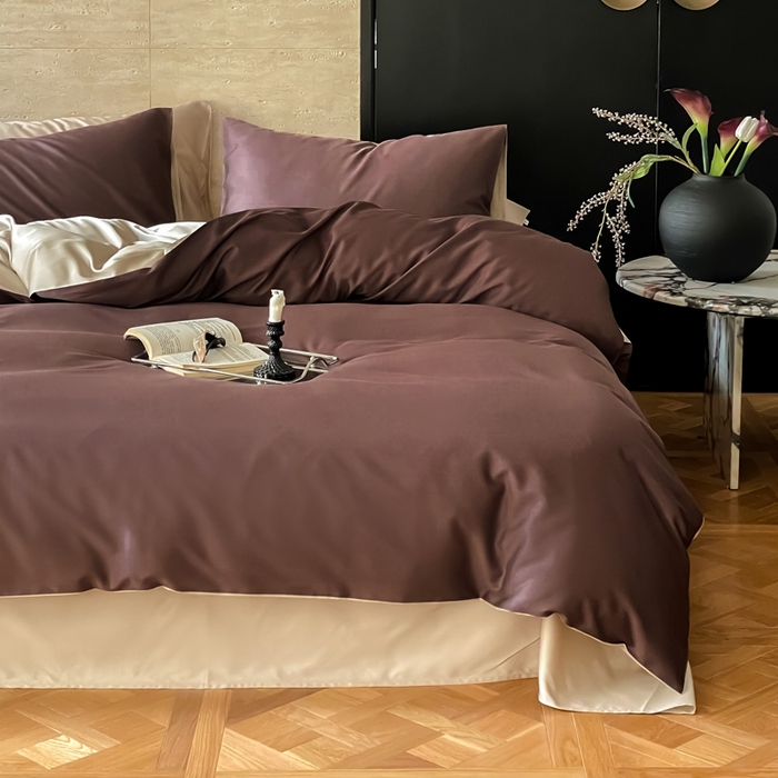 91家纺网 家纺一手货源 找家纺 禾时 2026新款兰精天丝棉纯色双拼四件套 摩卡