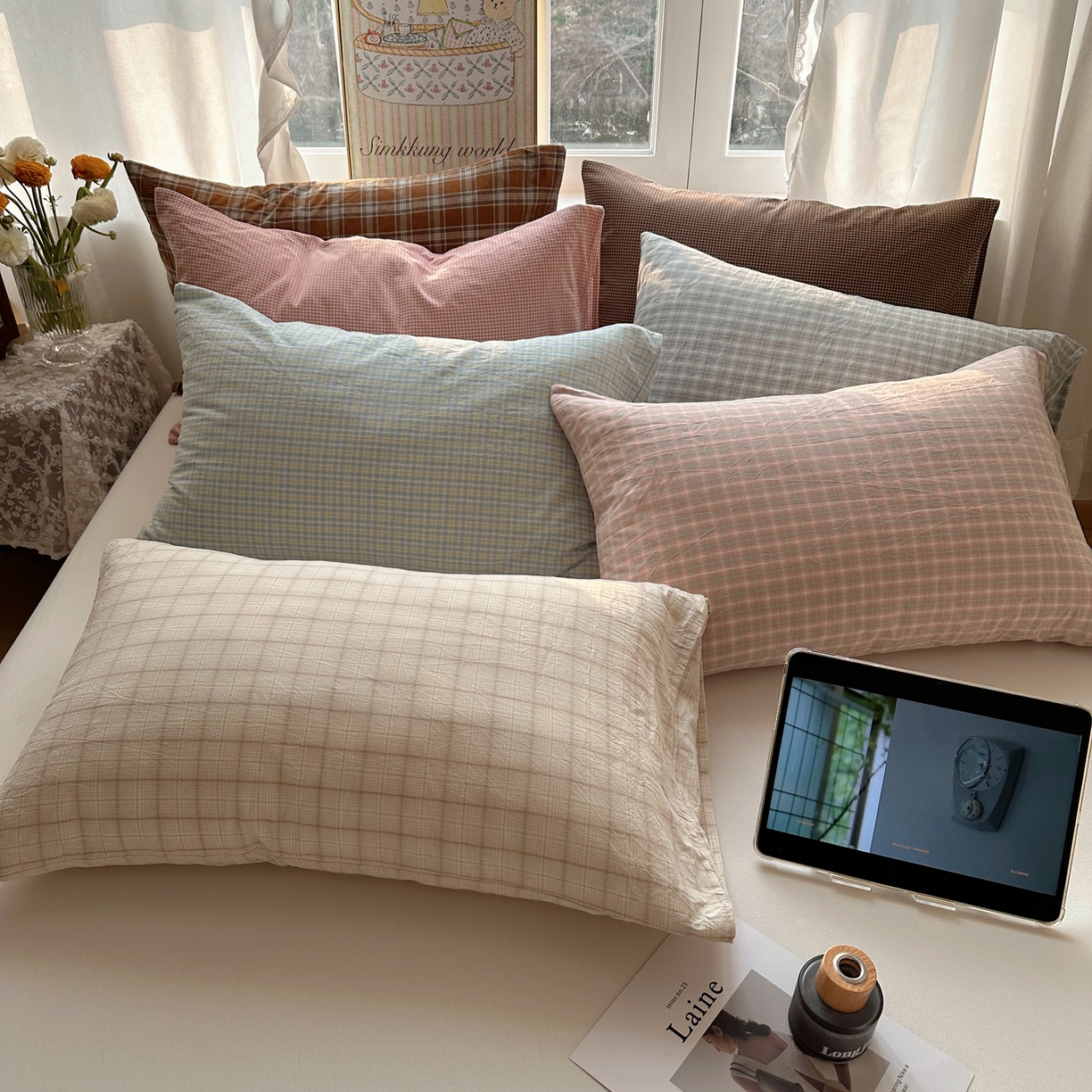 六巷胡同 2026新款A类全棉纯棉水洗棉色织格子单品枕套 枕套单件 组合图仅供展示不可下单