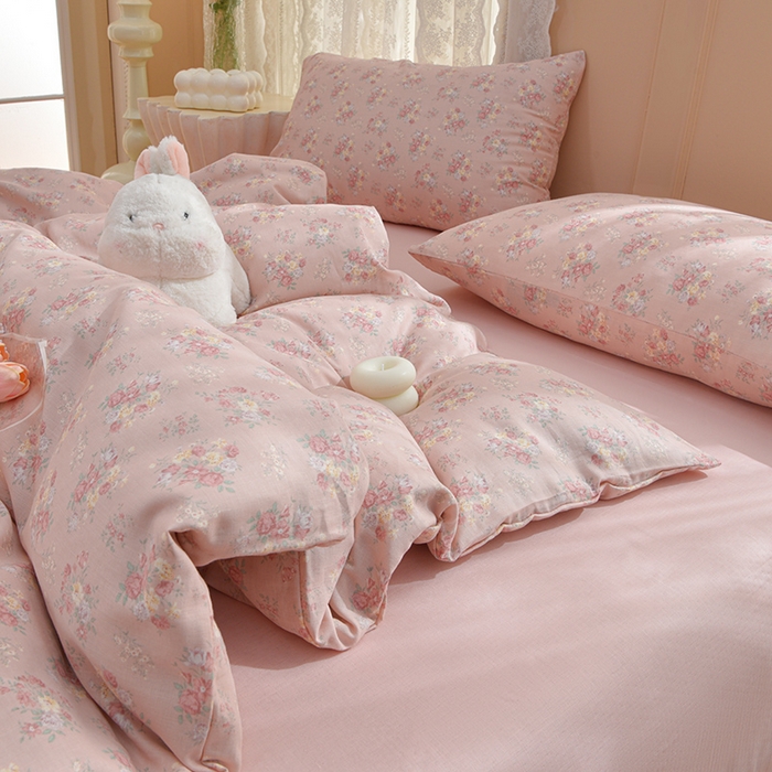 91家纺网 家纺一手货源 找家纺 乐窝家纺仓储 2026年新款高密A类母婴级全棉双层纱四件套学生宿舍三件套床单被套 安娜