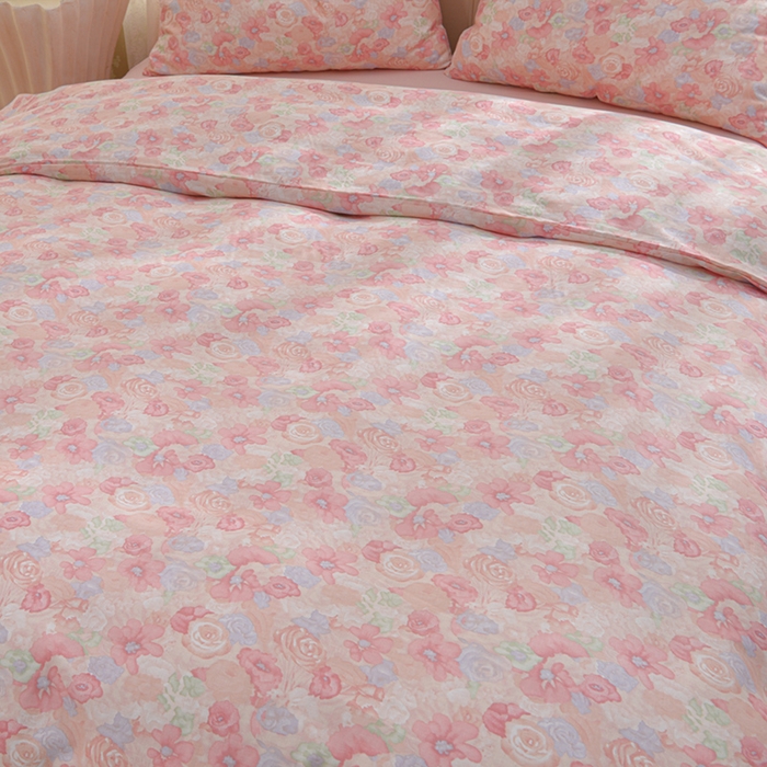 91家纺网 家纺一手货源 找家纺 乐窝家纺仓储 2026年新款高密A类母婴级全棉双层纱四件套学生宿舍三件套床单被套 颜花朝