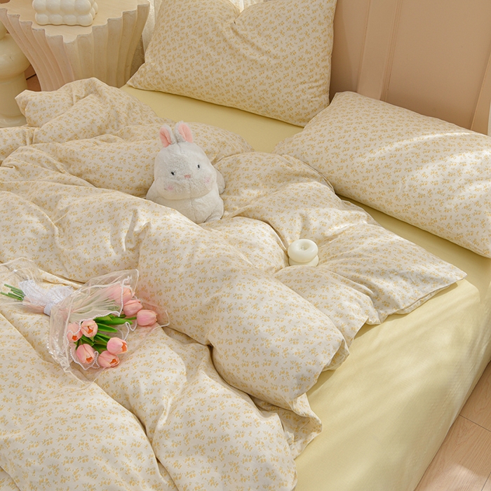 91家纺网 家纺一手货源 找家纺 乐窝家纺仓储 2026年新款高密A类母婴级全棉双层纱四件套学生宿舍三件套床单被套 小晴天