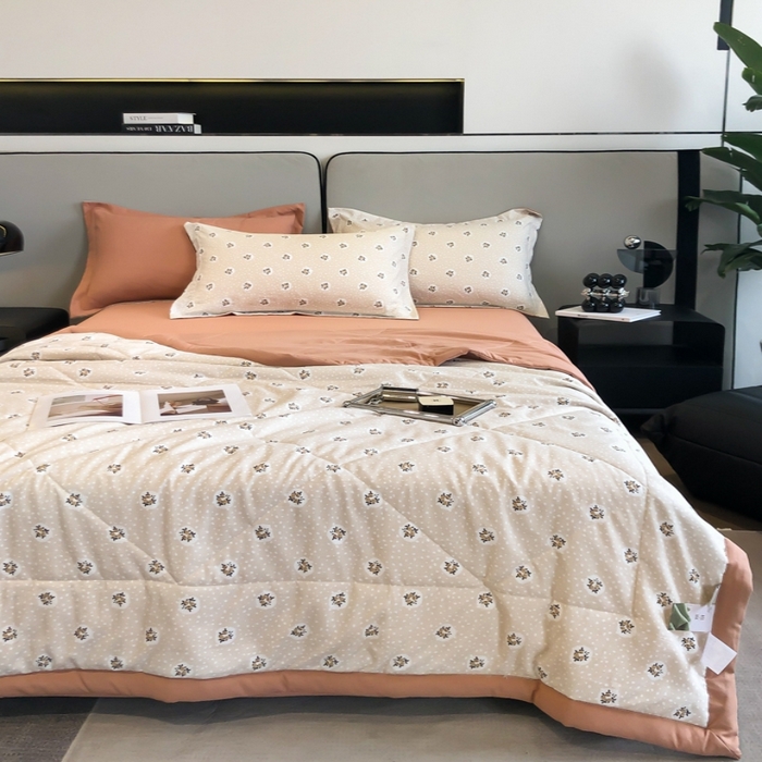 91家纺网 家纺一手货源 找家纺 帕拉美拉 2026新款A类棉麻夏被四件套 春意盘然-桔