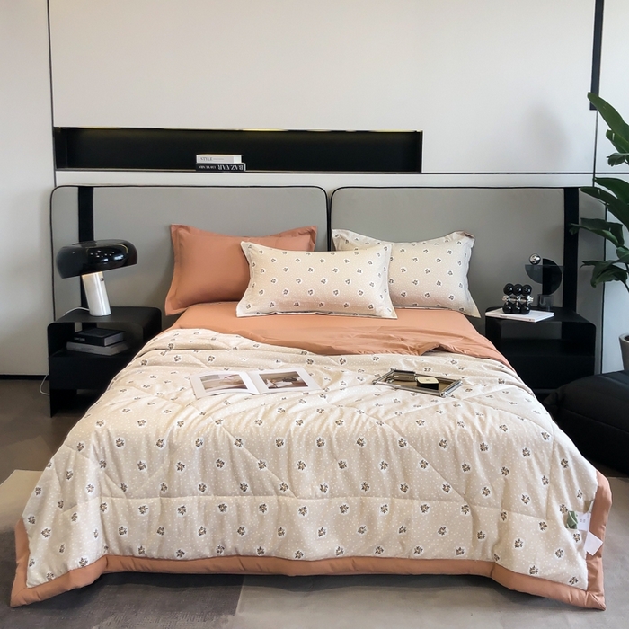 91家纺网 家纺一手货源 找家纺 帕拉美拉 2026新款A类棉麻夏被四件套 春意盘然-桔