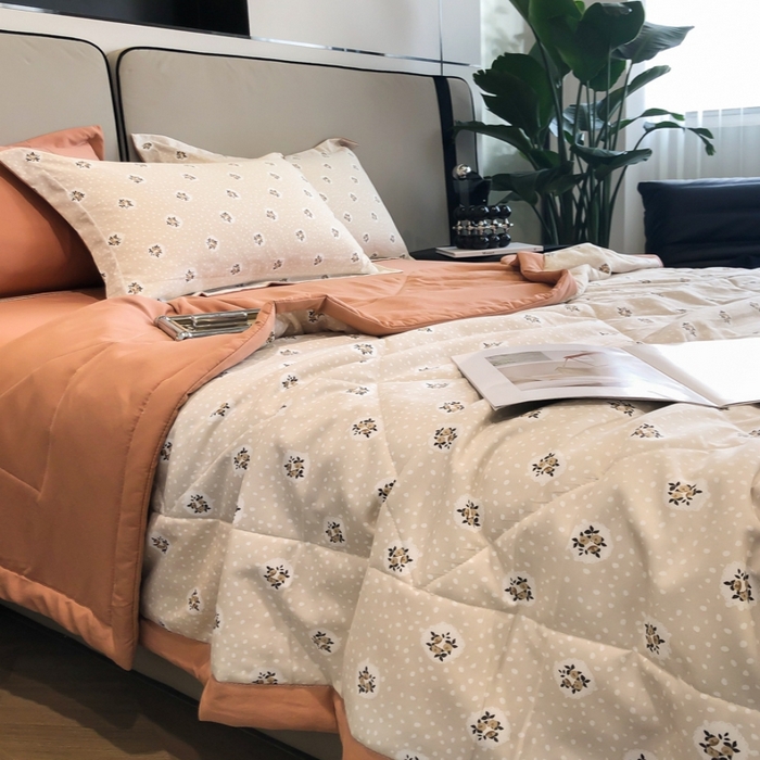 91家纺网 家纺一手货源 找家纺 帕拉美拉 2026新款A类棉麻夏被四件套 春意盘然-桔