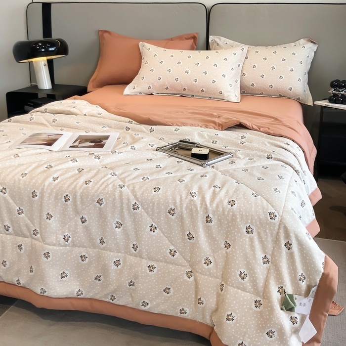 91家纺网 家纺一手货源 找家纺 帕拉美拉 2026新款A类棉麻夏被四件套 春意盘然-桔