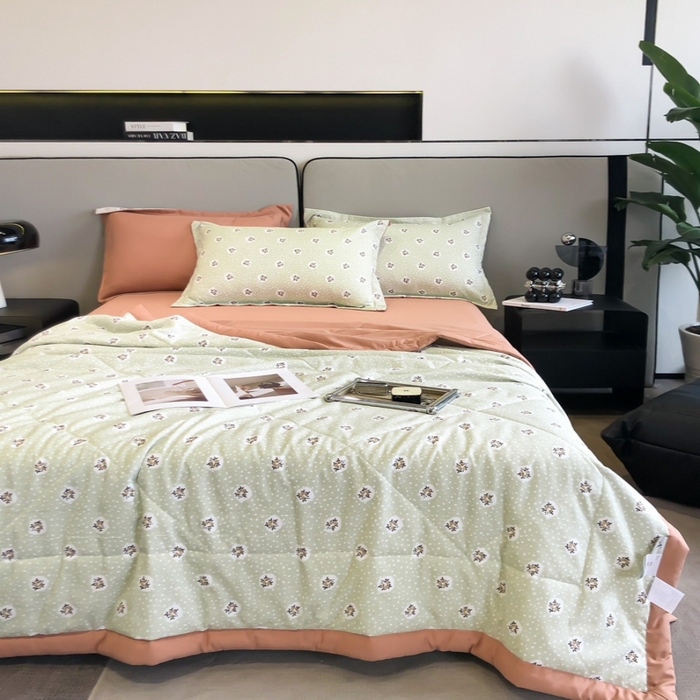 91家纺网 家纺一手货源 找家纺 帕拉美拉 2026新款A类棉麻夏被四件套 春意盘然-绿