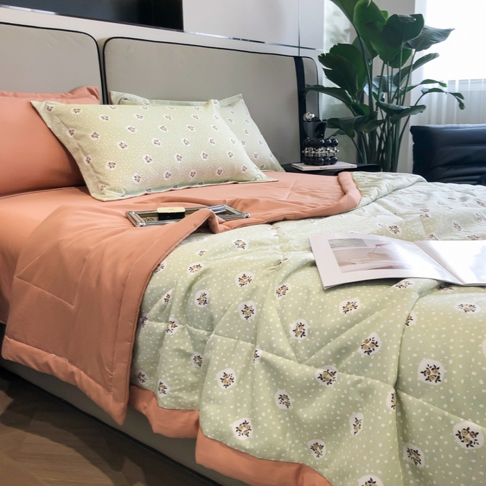 91家纺网 家纺一手货源 找家纺 帕拉美拉 2026新款A类棉麻夏被四件套 春意盘然-绿